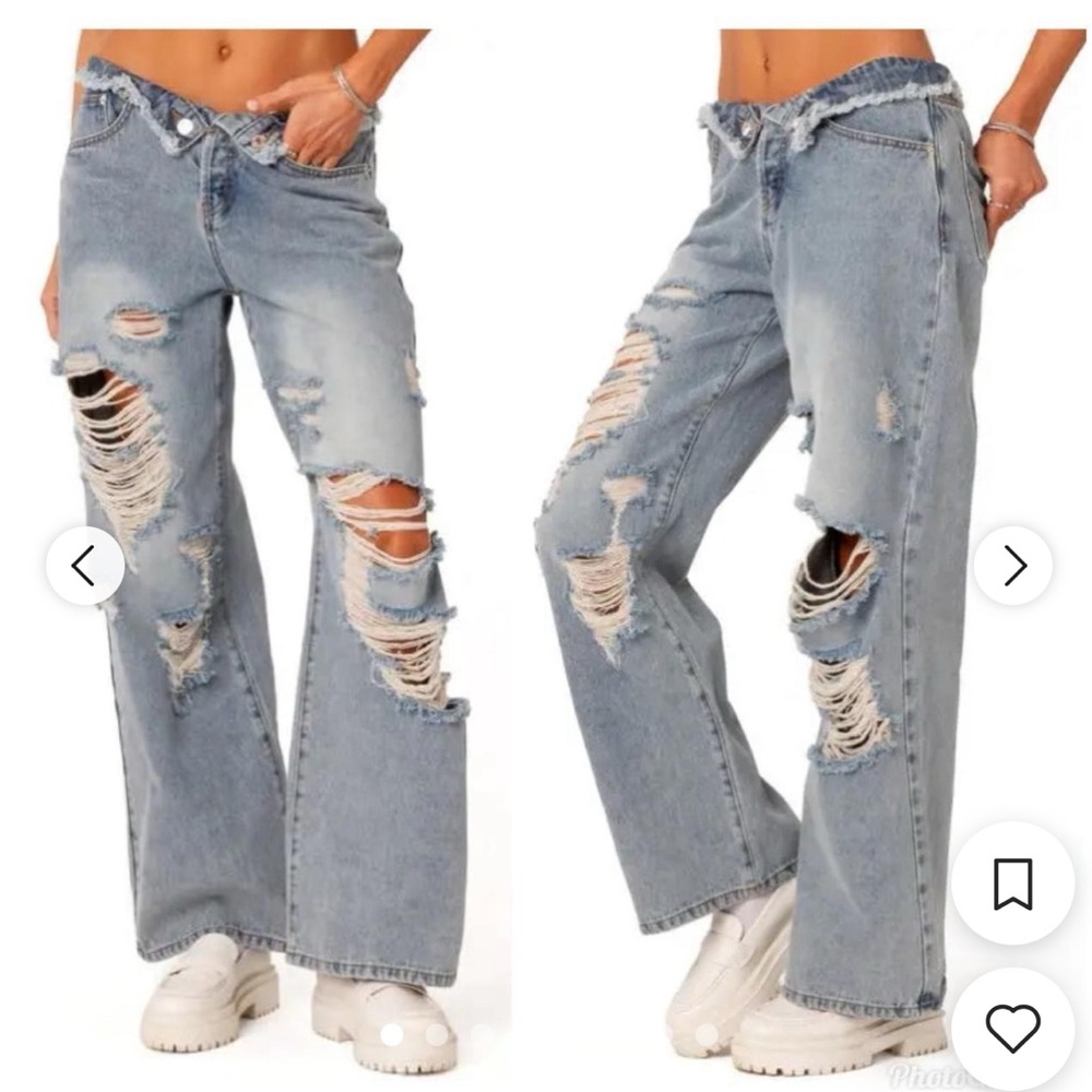 Edikted foldover light wash distressed jeans size XS